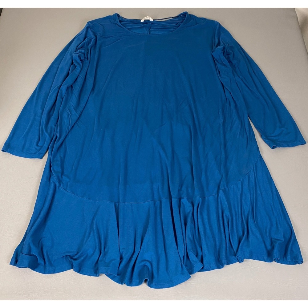Terra & Sky Tunic Top Women's Plus Size  5X 32W-34W  Blue Long Sleeve Ruffle Hem